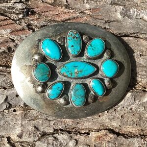 Vintage Beautiful Handcrafted Turquoise Stone Metal Belt Buckle